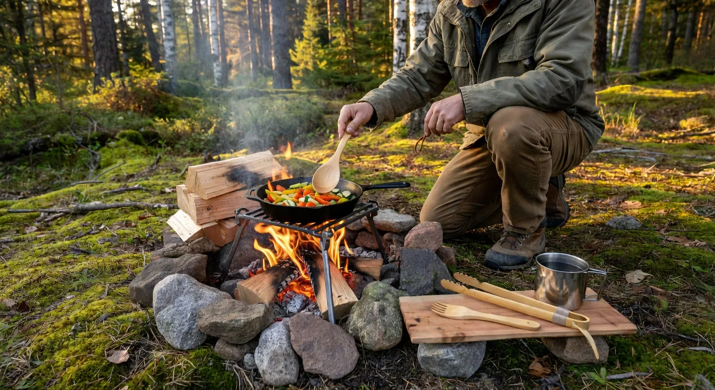 Eco-friendly camp cooking in the wilderness